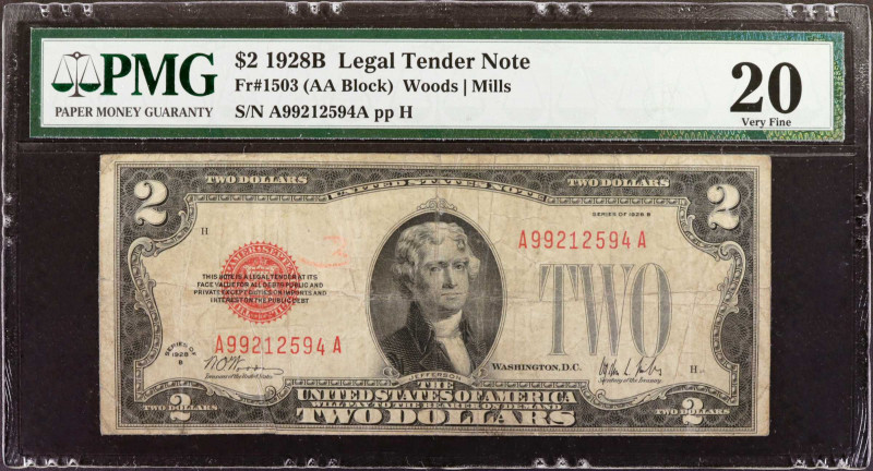 Fr. 1503. 1928B $2 Legal Tender Note. PMG Very Fine 20.

AA block. PMG comment...