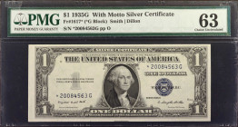 Lot of (2). Fr. 1617* & 1621. 1935G & 1957B $1 Silver Certificate. PMG Choice Uncirculated 63 & PCGS Gold Shield Gem Unc 66 OPQ.

A duo of $1 Silver...