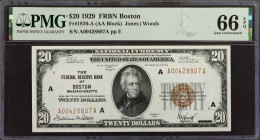Fr. 1870-A. 1929 $20 Federal Reserve Bank Note. Boston. PMG Gem Uncirculated 66 EPQ.

A highly attractive Gem FRBN which hails from the Boston distr...