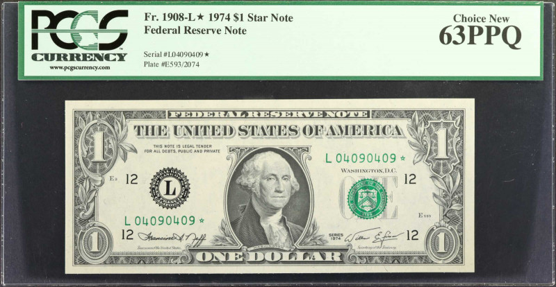 Lot of (4). Fr. 1901-L*, 1908-L*, 1909-K* & 1918-L. 1974 $1 Federal Reserve Note...