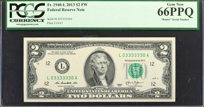 Fr. 1940-L. 2013 $2 Federal Reserve Note. San Francisco. PCGS Currency Gem New 6...