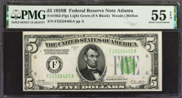 Fr. 1952-Flgs. 1928B $5 Federal Reserve Note. Atlanta. PMG About Uncirculated 55 EPQ.

Light green seal. A scarce LGS note, offered here in an About...