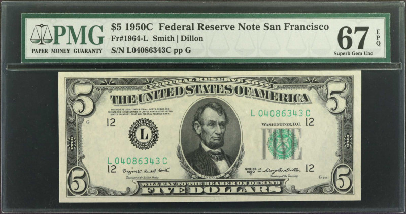 Fr. 1964-L. 1950C $5 Federal Reserve Note. San Francisco. PMG Superb Gem Uncircu...