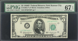 Fr. 1965-J*. 1950D $5 Federal Reserve Star Note. Kansas City. PMG Superb Gem Uncirculated 67 EPQ.

Deep embossing and excellent Gem appeal are found...