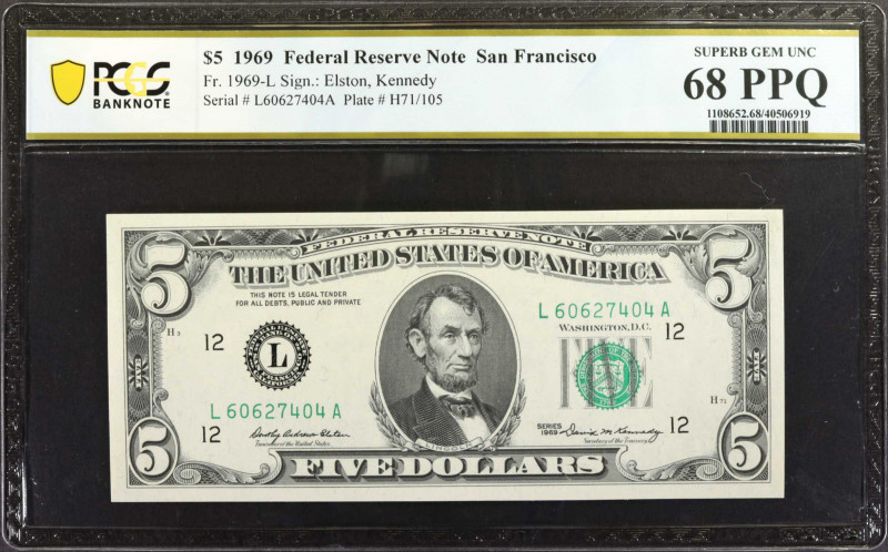 Fr. 1969-L. 1969 $5 Federal Reserve Note. San Francisco. PCGS Banknote Superb Ge...