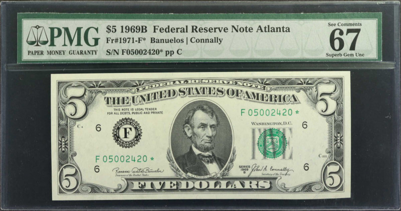 Fr. 1971-F*. 1969B $5 Federal Reserve Star Note. San Francisco. PMG Superb Gem U...