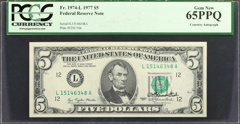 Fr. 1974-L. 1977 $5 Federal Reserve Note. San Francisco. PCGS Currency Gem New 6...