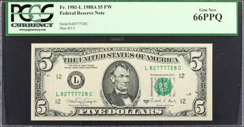 Fr. 1981-L. 1988A $5 Federal Reserve Note. San Francisco. PCGS Currency Gem New ...
