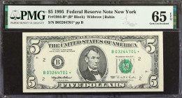 Lot of (3). Fr. 1983-L*, 1984-A* & 1984-B*. 1993-95 $5 Federal Reserve Star Notes. PMG Gem Uncirculated 65 EPQ to Superb Gem Unc 67 EPQ.

Included i...