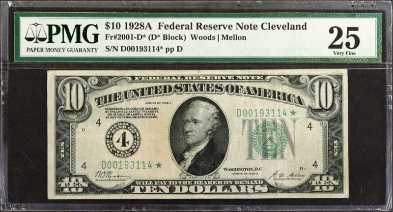Fr. 2001-D*. 1928A $10 Federal Reserve Star Note. Cleveland. PMG Very Fine 25.
...