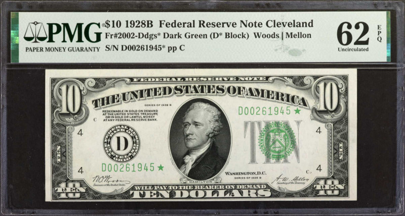 Fr. 2002-Ddgs*. 1928B $10 Federal Reserve Note Star Note. Cleveland. PMG Uncircu...