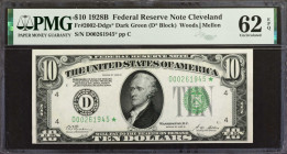 Fr. 2002-Ddgs*. 1928B $10 Federal Reserve Note Star Note. Cleveland. PMG Uncirculated 62 EPQ.

Dark green seal. Out of nine notes graded for the DGS...