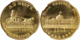 New York--New York. 1853 H.B. West's Trained Dogs. Miller-NY 949. Brass. Reeded Edge. MS-66 (NGC).

29 mm.