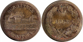 1863 OUR LITTLE MONITOR / Anchor and Crossed Cannons. Fuld-237/423 a. Rarity-1. Copper. Plain Edge. MS-64 RB (NGC).

19 mm.