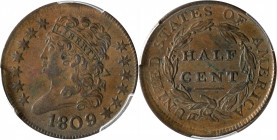 1809/'6' Classic Head Half Cent. 9/Inverted 9. AU-53 (PCGS).

PCGS# 1126. NGC ID: CZEZ.