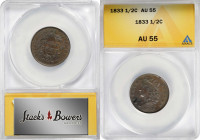 1833 Classic Head Half Cent. AU-55 (ANACS).

PCGS# 1162.