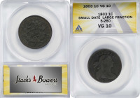 1803 Draped Bust Cent. S-260. Small Date, Large Fraction. VG-10 (ANACS).

PCGS# 36404. NGC ID: 224G.
