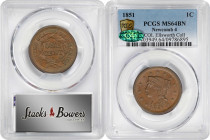 1851 Braided Hair Cent. N-4. MS-64 BN (PCGS). CAC.

PCGS# 403949. NGC ID: 226H.

Ex our (Bowers & Merena's) sale of November 1994, lot 3549; Colon...