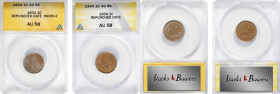 Lot of (2) 1904 Indian Cents. Repunched Date. AU-58 (ANACS).

Included are: Snow-2; and Snow-Unlisted.

Collector tag with attribution notes inclu...