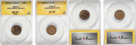 Lot of (2) 1908 Indian Cents. Repunched Date. (ANACS).

Included are: Snow-3, Misplaced Date, MS-62 BN; and Snow-Unlisted, AU-50.

Collector tag w...