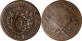 1767-A French Colonies Sou. Paris Mint. Breen-701. RF Counterstamp. Fine.

186.1 grains. Medium brown with some natural planchet roughness but no po...
