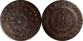 1785 Nova Constellatio Copper. Crosby 3-B, W-1895. Rarity-2. CONSTELLATIO, Pointed Rays, Large Date. Extremely Fine, Burnished.

102.6 grains. Choco...