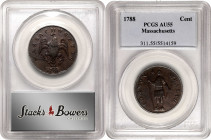 1788 Massachusetts Cent. Ryder 10-L, W-6280. Rarity-2. Period After MASSACHUSETTS. AU-55 (PCGS).

Medium brown surfaces are satiny smooth and displa...