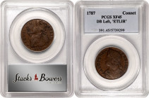 1787 Connecticut Copper. Miller 33.7-r.2, W-3440. Rarity-1. Draped Bust Left. EF-45 (PCGS).

Choice light brown color and nicely centered detail. An...
