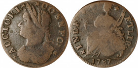 1787 Connecticut Copper. Miller 46-BB, W-4305. Rarity-5. Draped Bust Left. Fine.

131.8 grains. Smooth two-tone surfaces, dark brown fields contrast...
