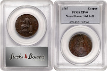 1787 Nova Eborac Copper. W-5755. Rarity-3. Medium Bust, Seated Figure Left. EF-40 (PCGS).

Reddish chocolate-brown, the surfaces are smooth, origina...