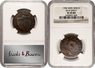 1786 New Jersey Copper. Maris 21-N, W-4910. Rarity-3. Curved Plow Beam, Wide Shield. VF-20 (NGC).

Attractive mid-grade quality with full detail, pl...