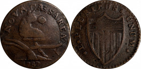 1787 New Jersey Copper. Maris 56-n, W-5310. Rarity-1. No Sprig Above Plow, Camel Head--Overstruck on a Vermont Copper--Very Fine.

113.2 grains. A p...