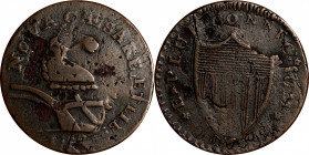 1787 New Jersey Copper. Maris 56-n, W-5310. Rarity-1. No Sprig Above Plow, Camel Head--Overstruck on a 1787 Connecticut Copper, Miller 33.34-Z.11--Ver...
