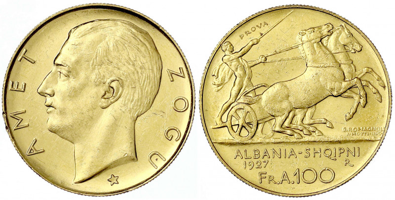 Albanien
Republik, 1912-1928
100 Franga Ari PROBE 1927. Ahmed Zogu (Präsident)...
