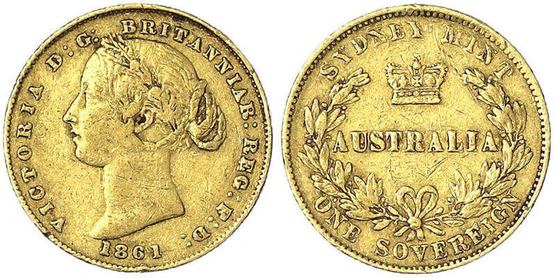 Australien
Victoria, 1837-1901
Sovereign 1861 mit AUSTRALIA. 7,98 g. 917/1000....