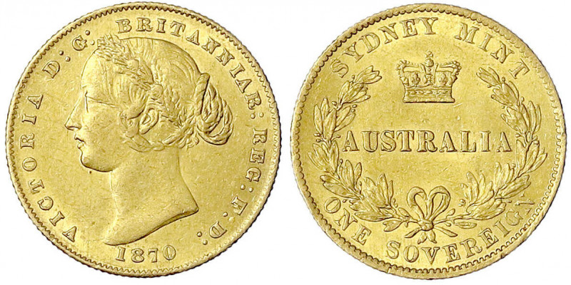 Australien
Victoria, 1837-1901
Sovereign 1870 mit AUSTRALIA. 7,99 g. 917/1000....
