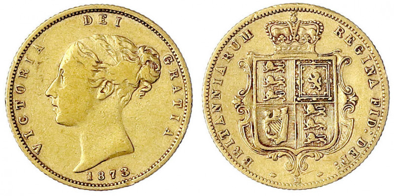 Australien
Victoria, 1837-1901
1/2 Sovereign 1873 M, Melbourne. 3,99 g. 917/10...