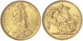 Australien
Victoria, 1837-1901
Sovereign 1888 S, Sydney. 7,99 g. 917/1000. fast Stempelglanz, Prachtexemplar. Spink. 3868B.