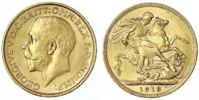 Australien
Georg V., 1911-1936
Sovereign 1913 M, Melbourne. 7,99 g. 917/1000. vorzüglich/Stempelglanz. Seaby 3999.
