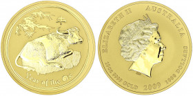Australien
Elisabeth II., seit 1952
1000 Dollars Lunar Serie II. 10 Unzen Feingoldmünze 2009. Jahr des Ochsen. In Kapsel + Zertifikat und Holzschatu...