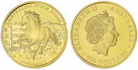 Australien
Elisabeth II., seit 1952
500 Dollars 5 Unzen 2015. Australian Stock Horse Serie. 2. Ausgabe, galoppierendes Pferd. In original Holzschatu...