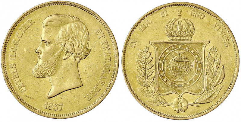 Brasilien
Pedro II., 1831-1889
20000 Reis 1867. Kopf n.l. 17,93 g. 917/1000. s...
