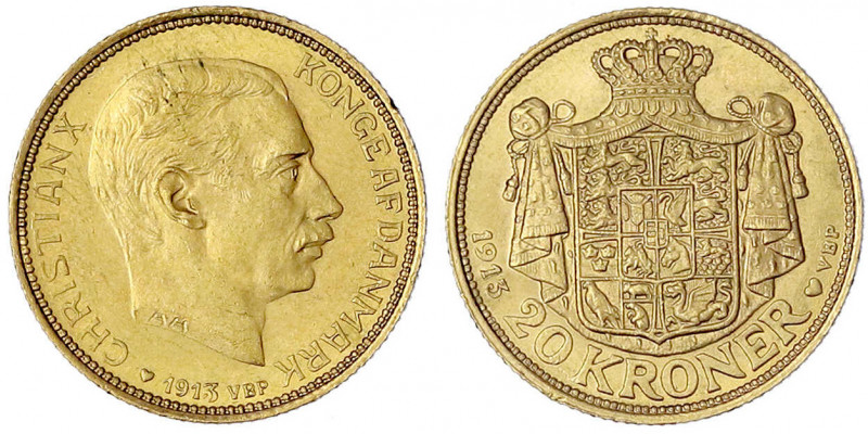 Dänemark
Christian X., 1912-1947
20 Kroner 1913. 8,96 g. 900/1000. gutes vorzü...