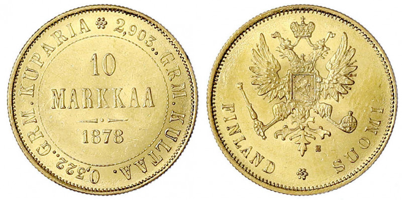 Finnland
Alexander II., 1855-1881
10 Markkaa 1878. 3,23 g. 900/1000. vorzüglic...