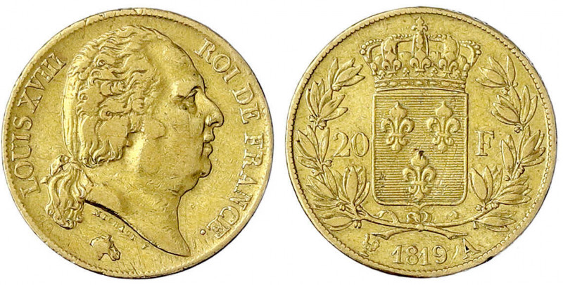 Frankreich
Ludwig XVIII., 1814/1815-1824
20 Francs 1819 A, Paris. 6,45 g. 900/...