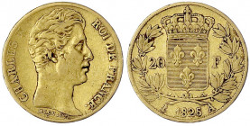 Frankreich
Charles X., 1824-1830
20 Francs 1825 A. Paris. 6,45 g. 900/1000. sehr schön. Krause/Mishler 726.1. Friedberg 549.