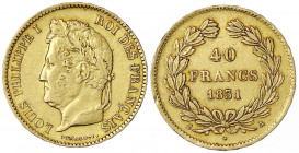 Frankreich
Louis Philippe I., 1830-1848
40 Francs 1831 A, Paris. 12,83 g. 900/1000 gutes sehr schön, kl. Randfehler. Krause/Mishler 747.1. Friedberg...