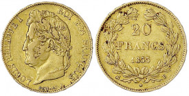 Frankreich
Louis Philippe I., 1830-1848
20 Francs 1833 B, Rouen. 6,45 g. 900/1000. sehr schön. Krause/Mishler 750.2.