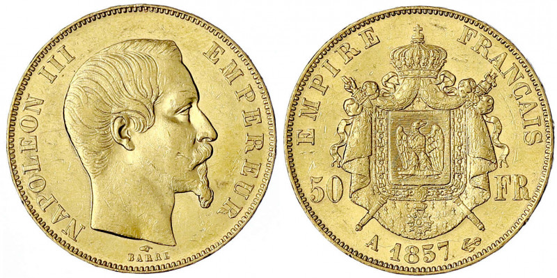 Frankreich
Napoleon III., 1852-1870
50 Francs 1857 A, Paris. 16,13 g. 900/1000...