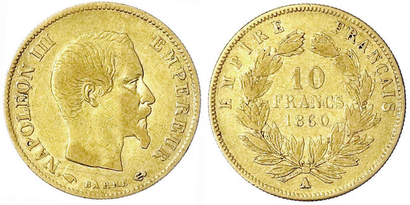 Frankreich
Napoleon III., 1852-1870
10 Francs 1860 A, Paris. 3,23 g. 900/1000....